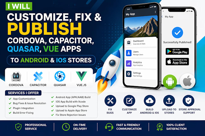 customize and publish cordova, capacitor, vue apps to ios android