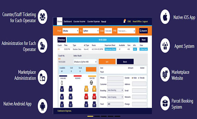 make custom bus ticket system web site fully row code