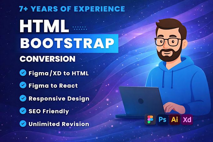 convert figma to html, xd to html, psd to html responsive bootstrap or tailwind
