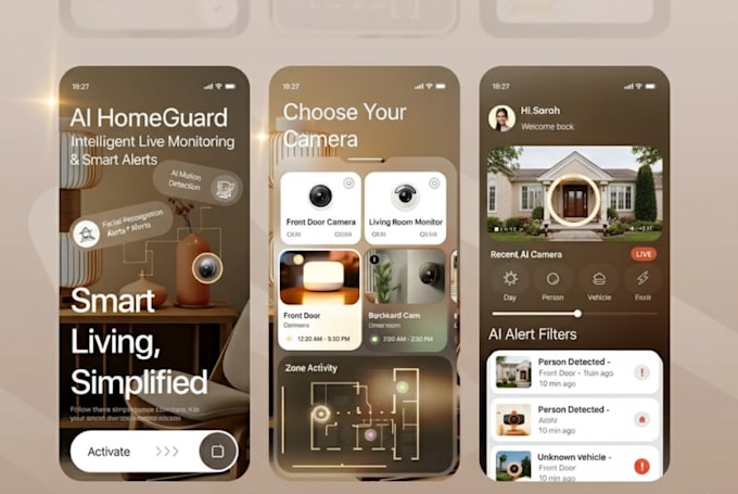 develop ai live cctv app, home security app, live camera app, ai alert app
