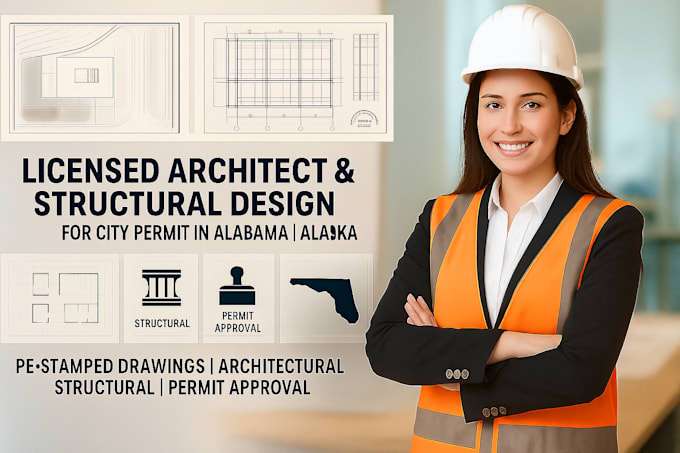 Arquitecto licenciado, ingeniero estructural, sello pe en alabama, alaska