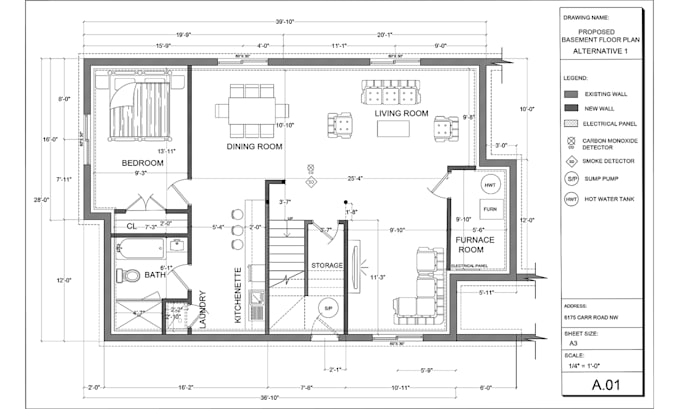 design your basement floor plan and renovation permit drawings