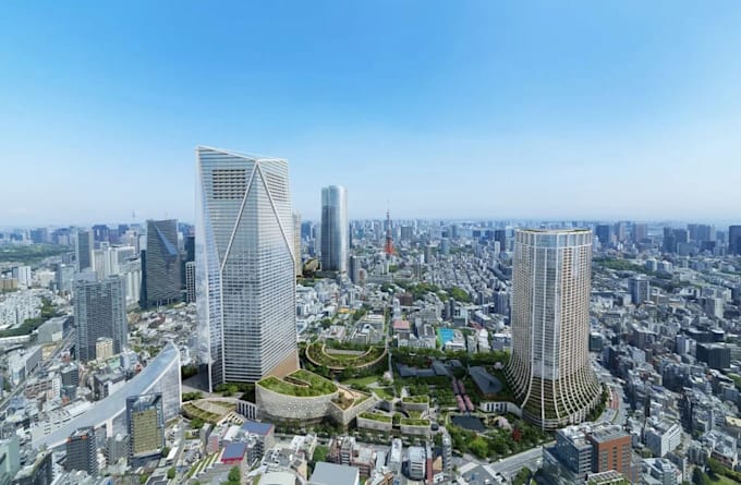 buildup mixed use urban development, skyscraper exterior, cgi render, multi zone