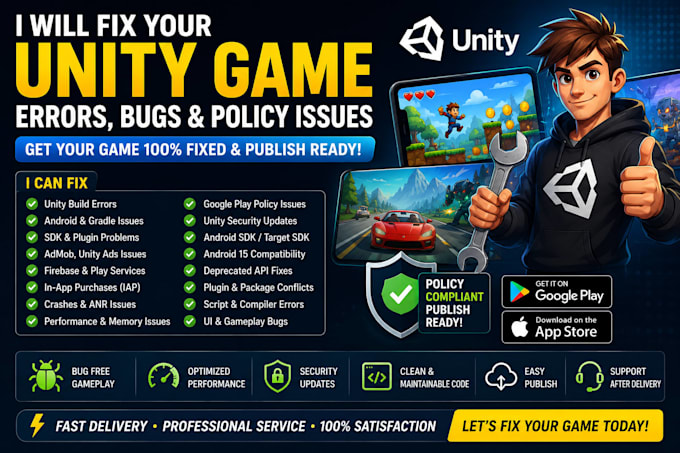 fix unity game bugs, errors and google play policy issues
