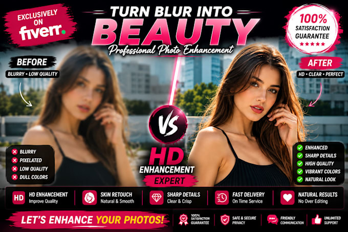 make blurry photos clear and enhance with new background