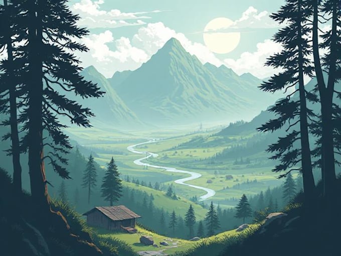 draw a  vector landscape illustration