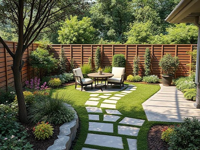 design your backyard, garden, terrace, realistic landscape
