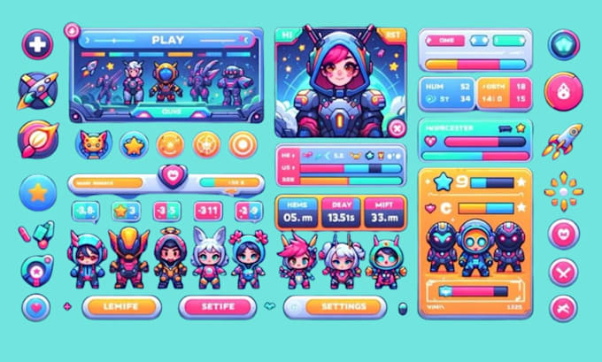 design  game art game UI map tile set and backgrounds game assets pixel