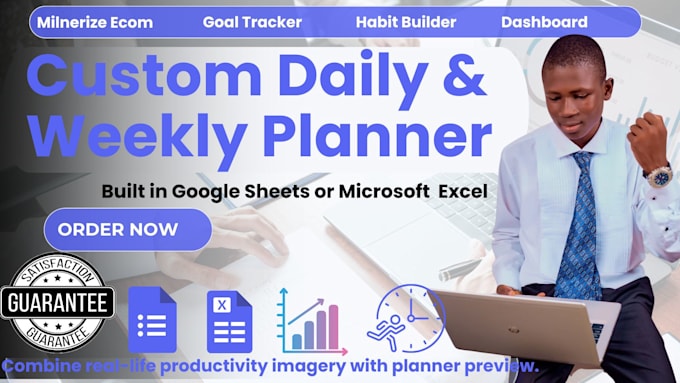 create a goal tracker, daily planner, and weekly routine dashboard journal