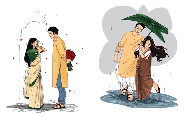 draw couple portrait to vector illustration for valentine