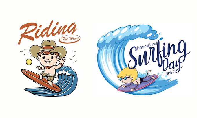 create vintage cartoon character surfing logo