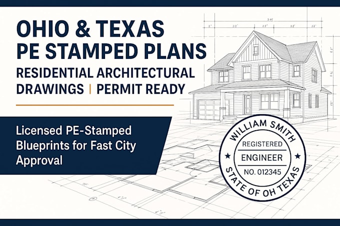 Provide ohio and texas residential architectural drawings pe stamp for ...
