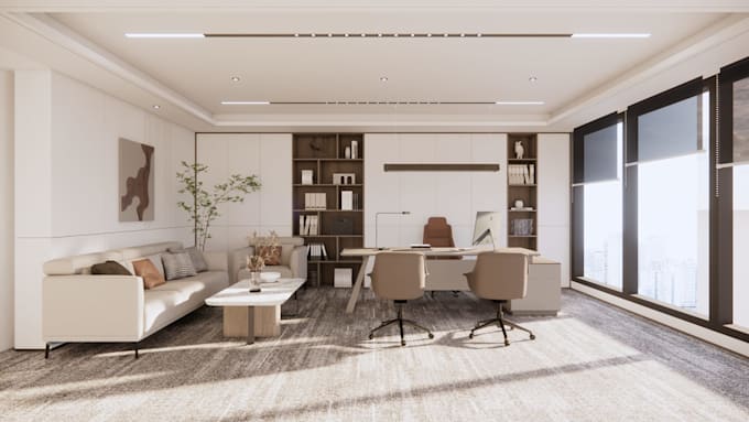 design modern office interiors with 3d realistic renders