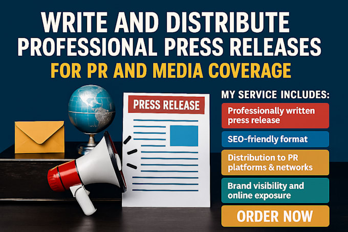 write and distribute professional press releases for PR and media coverage