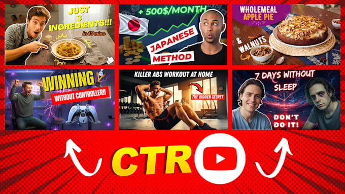 design high CTR youtube thumbnails for ab test, ai and custom