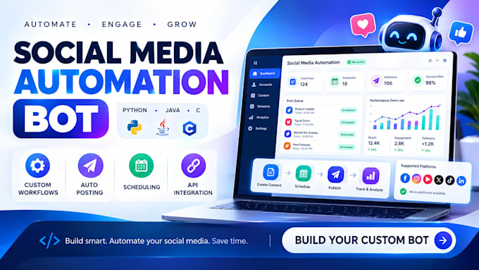 develop a custom social media automation bot in python, java, or c