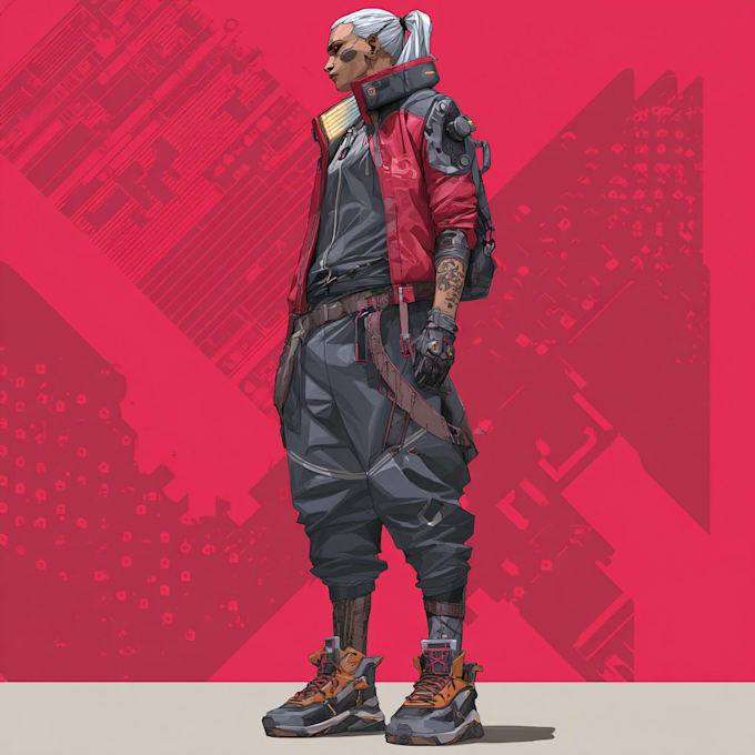 create a cyberpunk character cartoon, anime or illustration