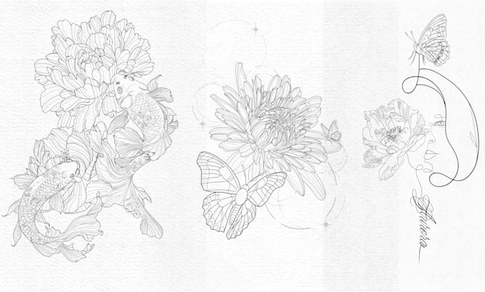 create custom,hand drawn fine line tattoo design
