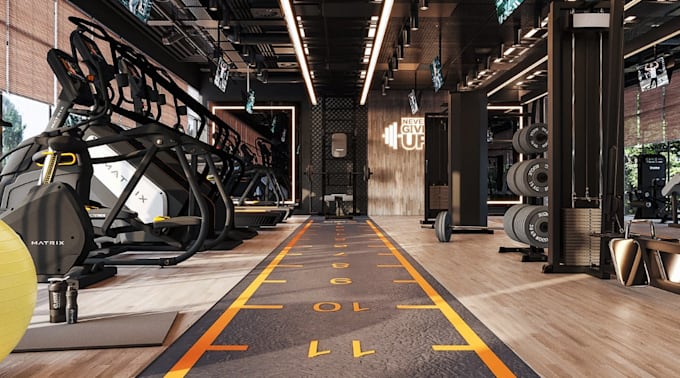 Render 3d gym interior design,gymnasium,sport facility,fitness space ...