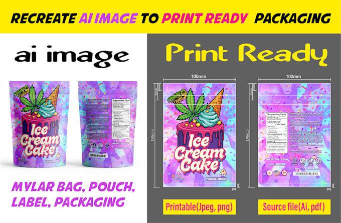 recreate ai image into print ready pouch packaging design