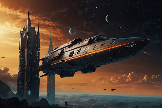 illustrate a spaceship, sci fi illustration