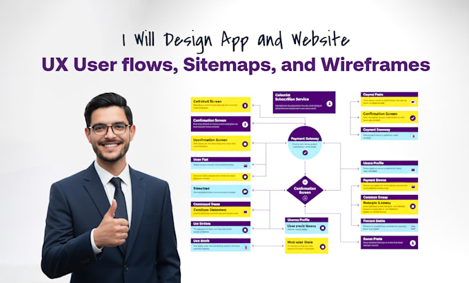 design app and website UX user flows, visual sitemaps, and wireframes