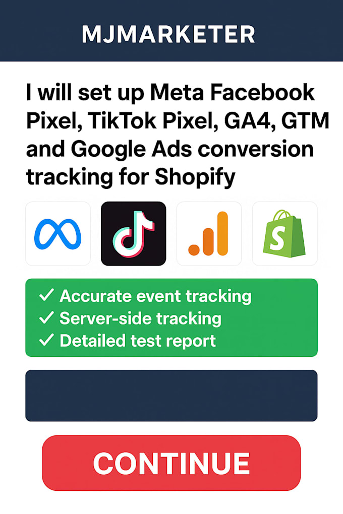 set up meta facebookpixel,tiktokpixel,ga4,GTM and google ads conversion tracking