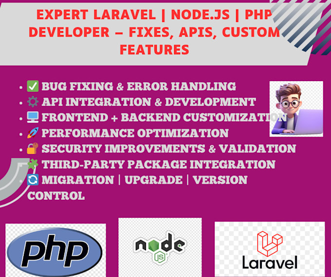 expert PHP laravel and node js developer for apis web apps and optimization