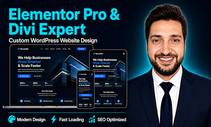design a custom elementor pro website or divi wordpress website