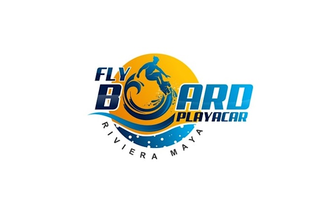 design sunset beaches water and flyboard player logo