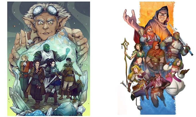 make dnd group party dnd character art, dnd party illustration