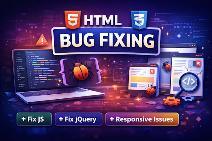 do html css bug fixing, fix js, jquery and responsive issues