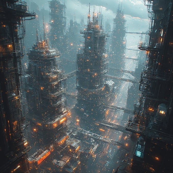 Draw science fiction, cyberpunk city fantasy art illustration by ...