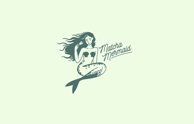 create beautiful fun mermaid matcha business logo