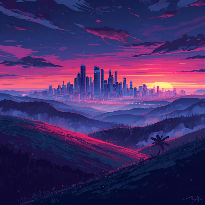 draw landscape illustration in colored