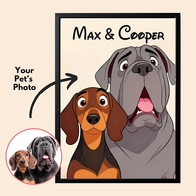 Disney style custom pet portrait cartoon illustration by ...