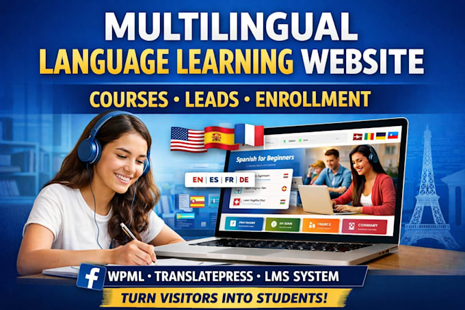 generate language learning multilingual course e learning lead and build website