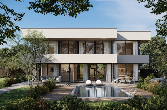 redesign 3d modern villa,luxury house exterior, layout plan,cgi facade rendering