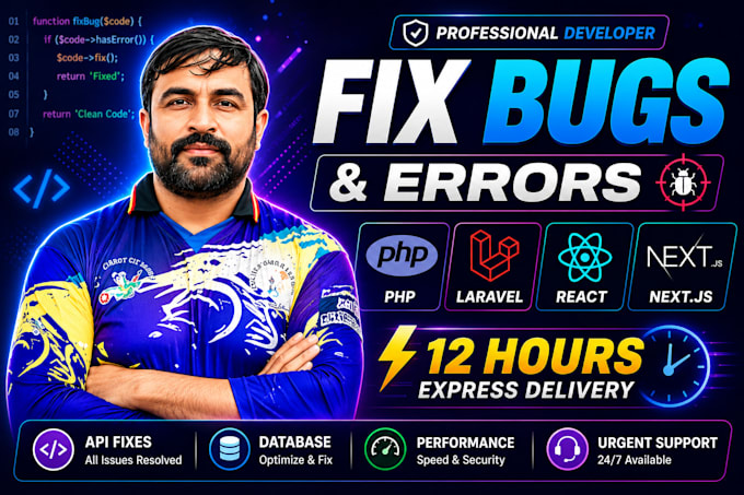 fix bugs and errors in PHP laravel react nextjs in 24 hours