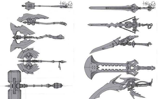 design concept art for weapons