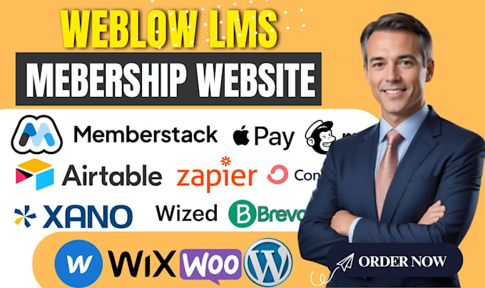 build webflow lms subscription website integrate airtable xano zapier wized api