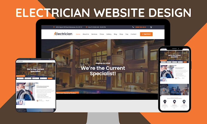 design electrician website, electrical contractor website, home service website