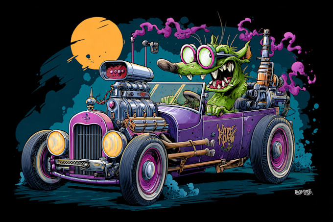 do rat fink hot rod cartoon style for tshirt design