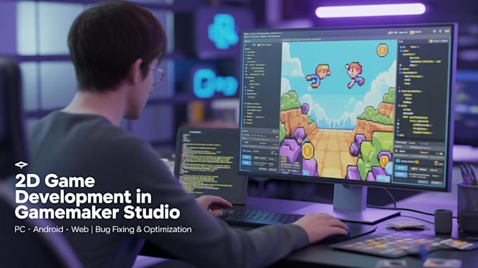 develop 2d game in game maker studio for PC android or web and fix bugs