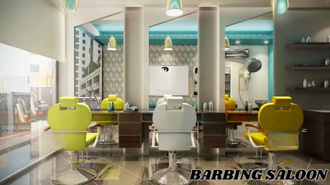 create 3d barber shop, barbing saloon 3d design, or spa interior design