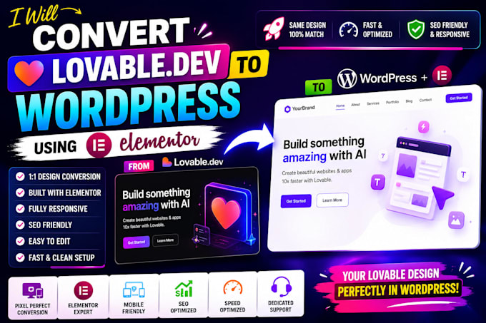 convert lovable website to wordpress using elementor