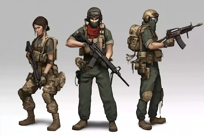 draw 2d game art military character design