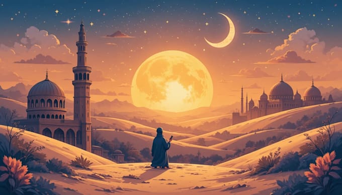 do islamic muslim illustration, flat islamic graphic for islamic children book