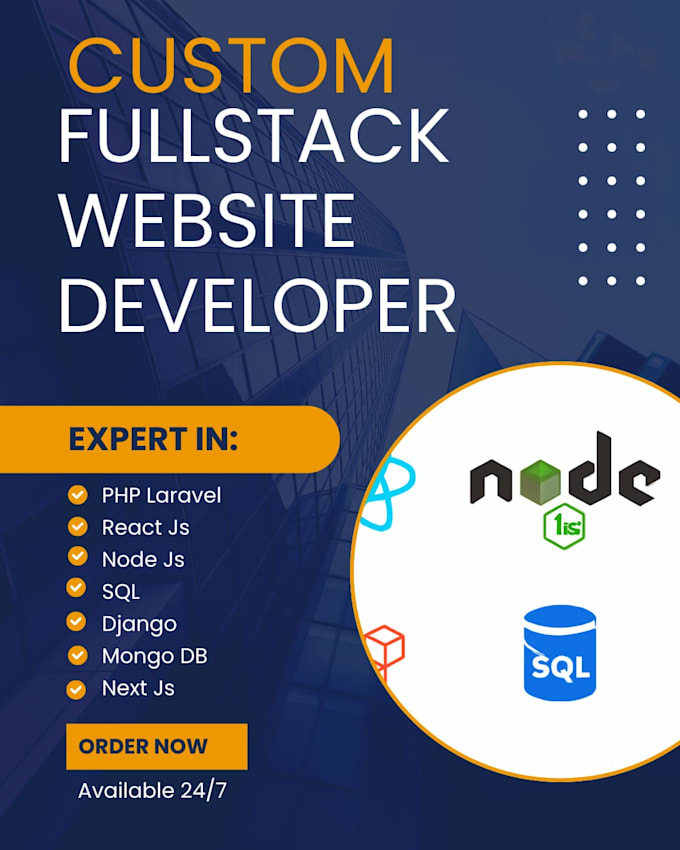 do custom fullstack web development in laravel, react, node js, sql, django