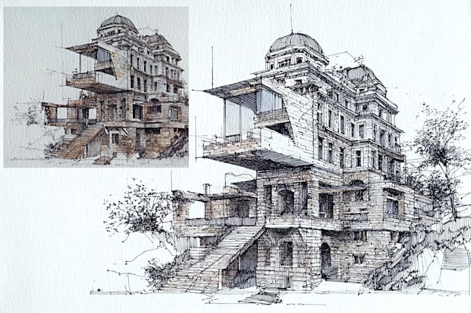 hand draw architecture and urban design sketches